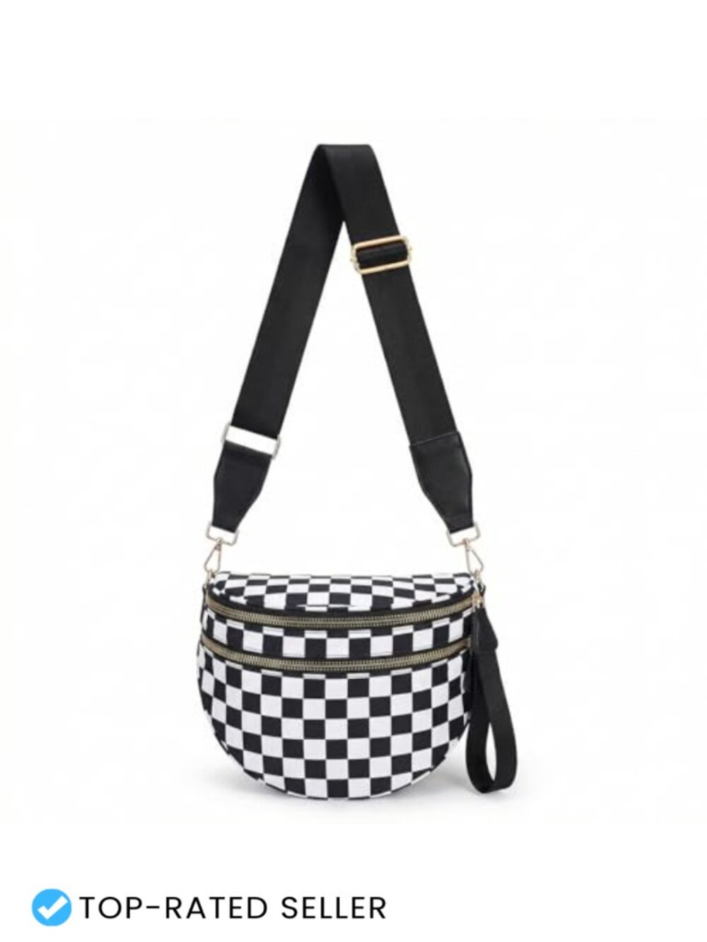 Nylon Crossbody Bag Checkered Fanny Pack Adjustable Strap Spacious